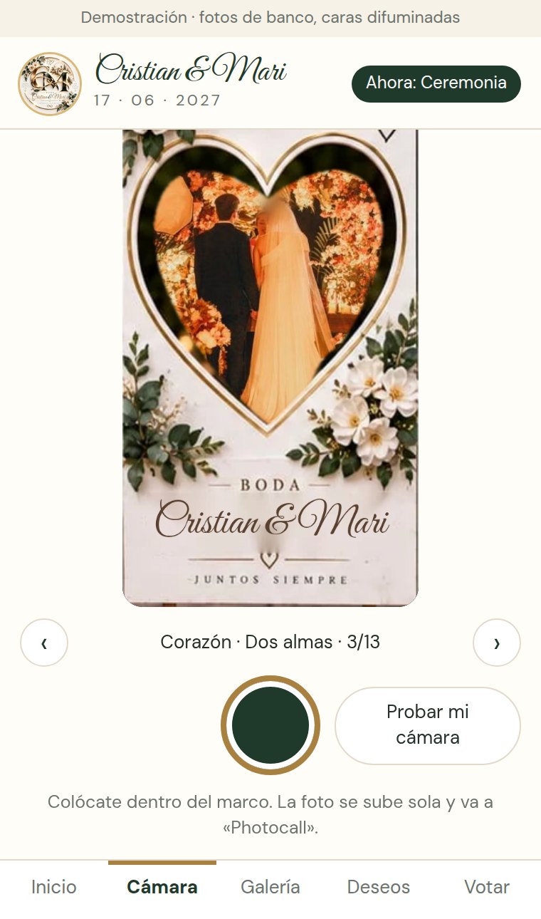 App de fotos de boda: La cámara con el marco de los novios