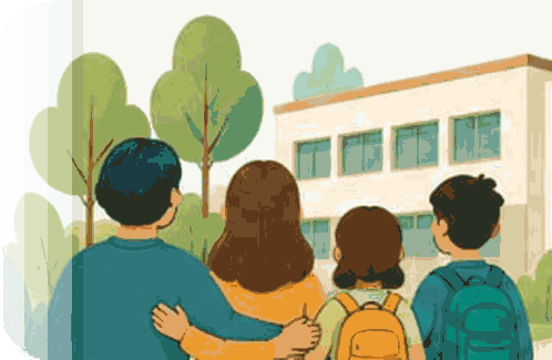Una família camí de l'escola